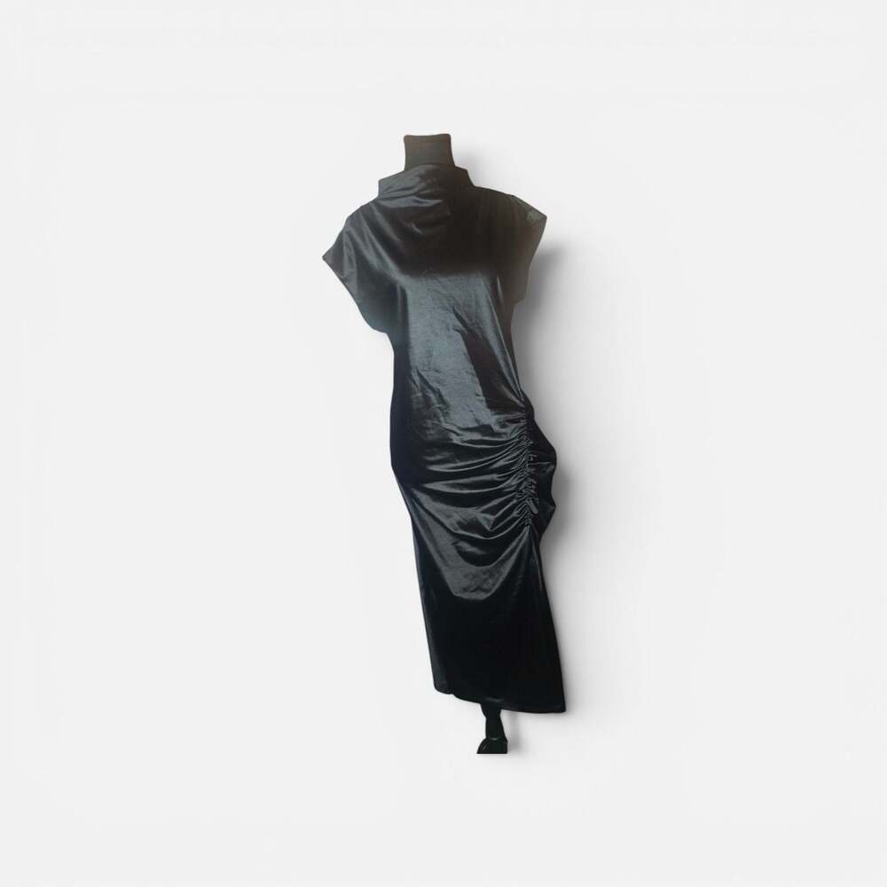 Melloday Mock Neck Sleeveless Ruched Maxi Dress in Black - Picture 2 of 7